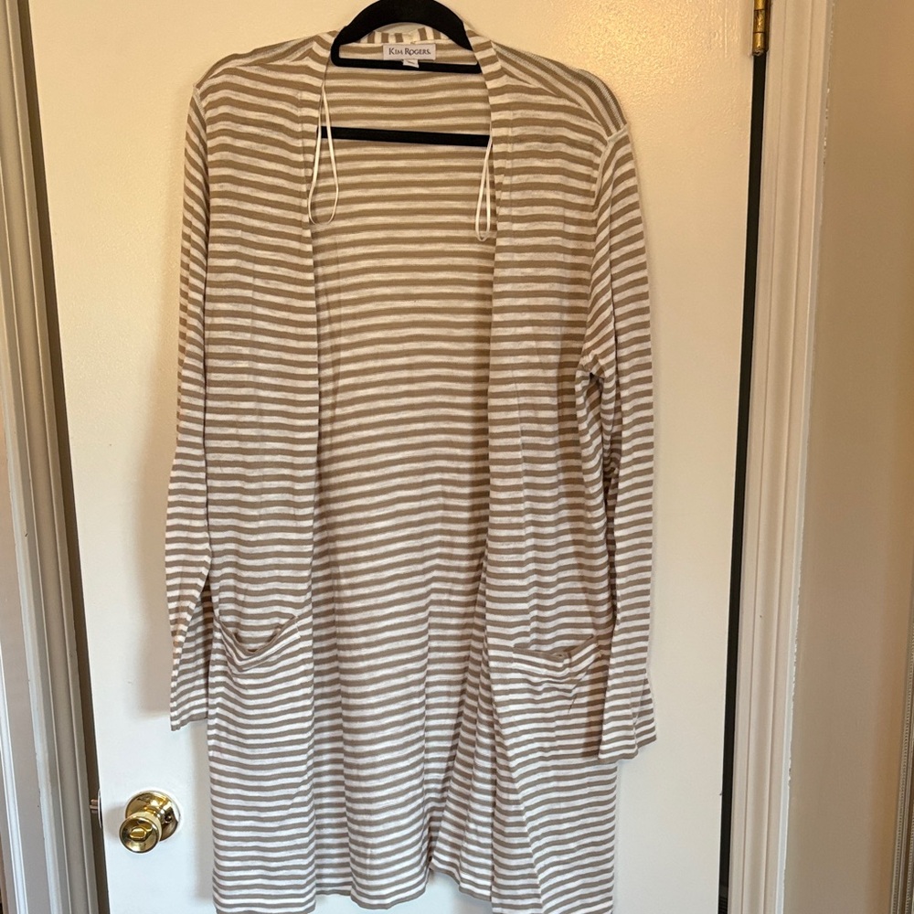 Kim Rogers Beige and White Striped Sweater